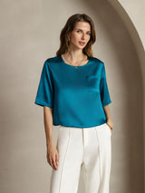 [Azul Real] SilkSilky-ES A metà Escote Cuchara Camisetas de Mujer 004