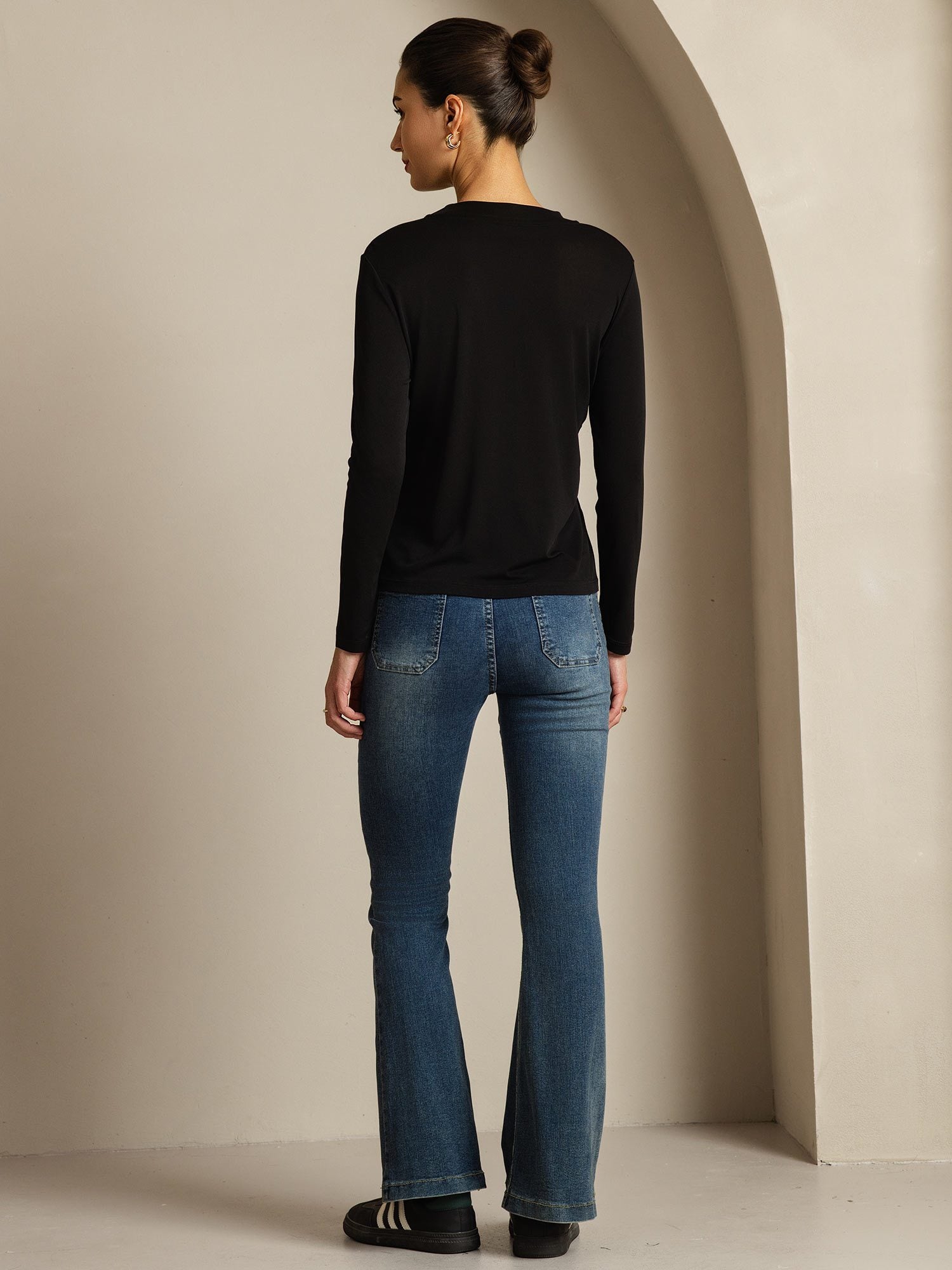 [Negro] SilkSilky-ES Seda Pura Womens T-Shirt 005