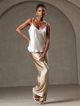 [Beige] SilkSilky-ES Spaghetti Strap V Neck Top de tirantes 003