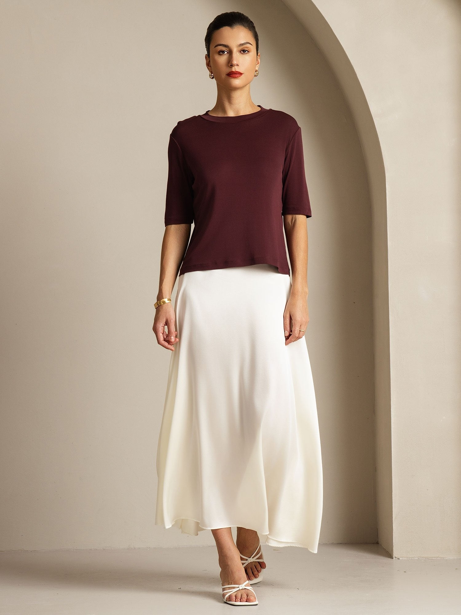 [Vino Windsor] SilkSilky-ES Seda Pura Womens T-Shirt 007