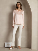 [Rosa Claro] SilkSilky-ES Long Sleeve Lapel Collar Blusas de Mujer 003