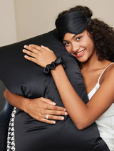 [Negro] SilkSilky-ES 19Momme Seda Pura Pillowcase Set 001