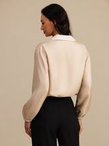 [MarrónClaro+Rosa] SilkSilky-ES 18Momme Manga larga Cuello Alto Chaqueta de mujer 002
