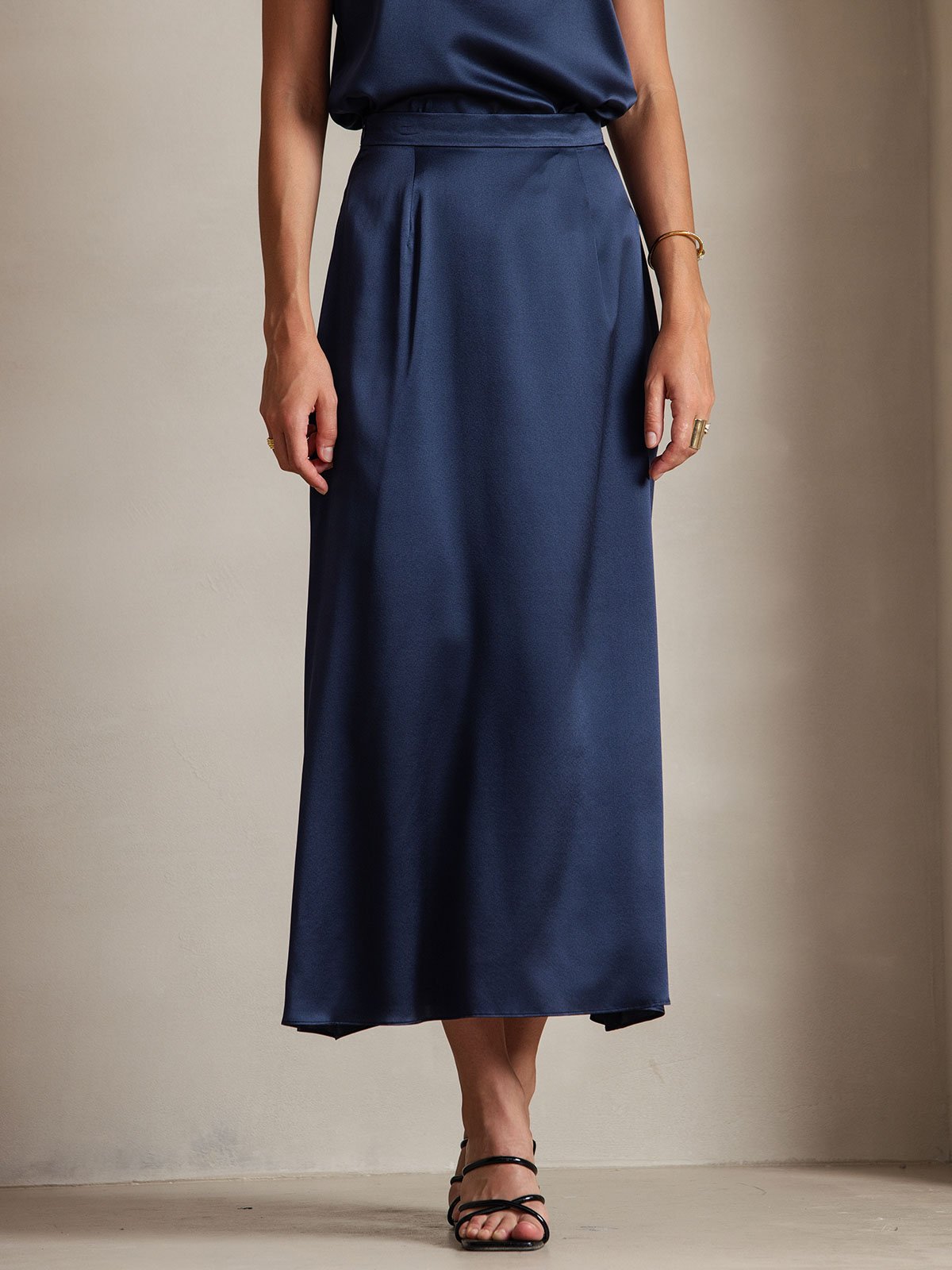 [Azul Oscuro] SilkSilky-ES 19Momme Seda Skirt 003