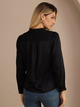 [Negro] SilkSilky-ES Long Sleeve Blouse 002