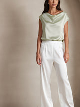 [Verde Claro] SilkSilky-ES Cap Sleeve Cowl Neck Camisetas de Mujer 005