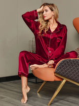 [Vino] SilkSilky-ES Long Sleeve Lapel Collar Pijamas de mujer 001