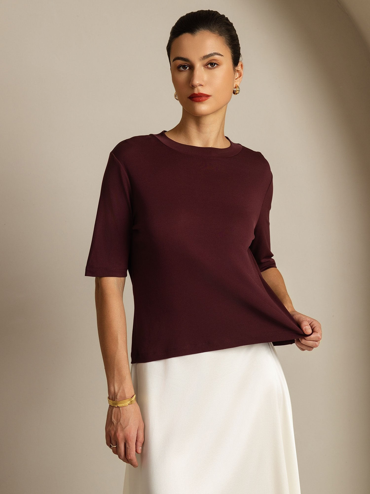 [Vino Windsor] SilkSilky-ES Seda Pura Womens T-Shirt 006
