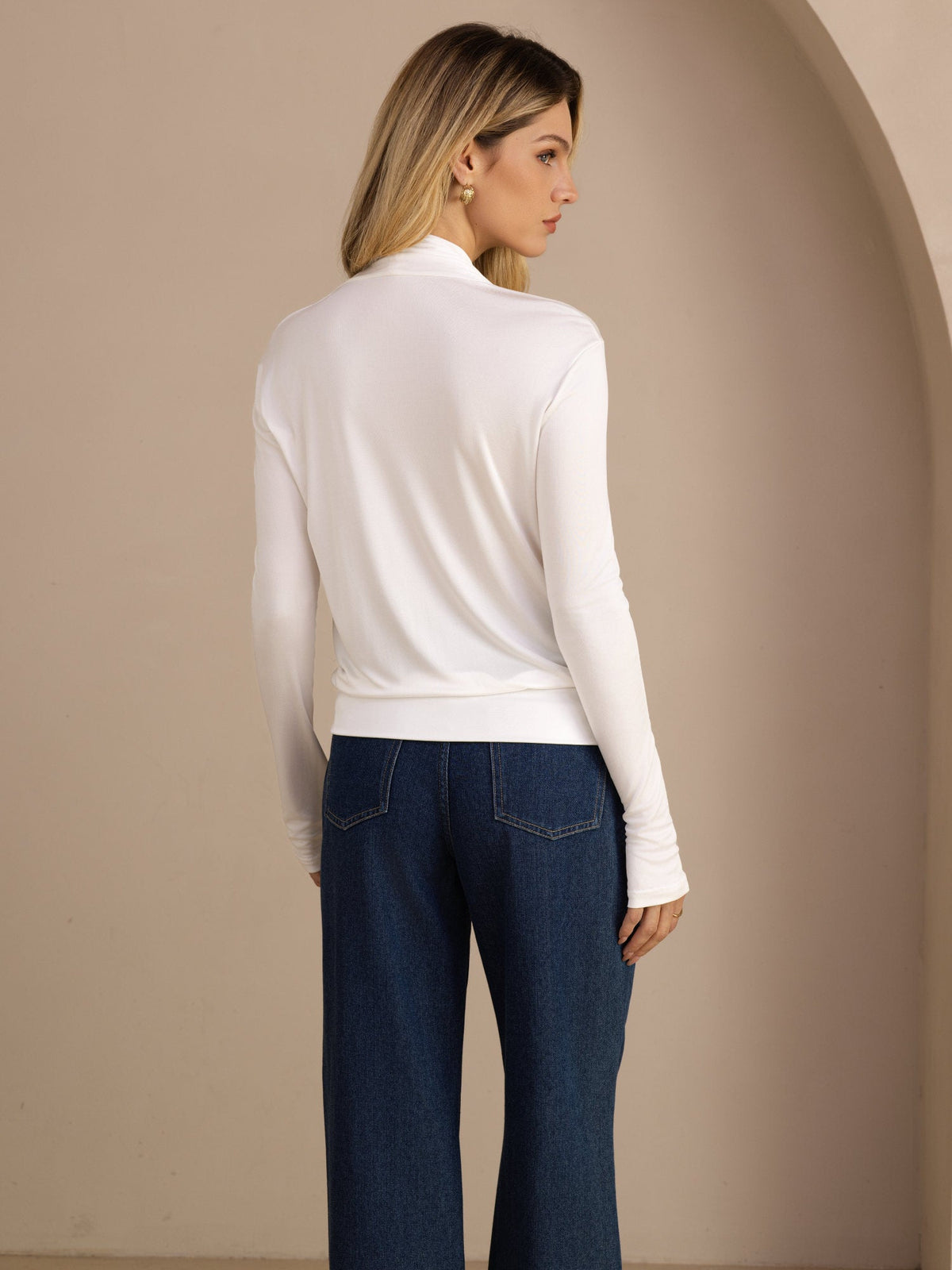 [Blanco] SilkSilky-ES Long Sleeve Blusas 002