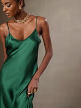 [Verde] SilkSilky-ES Spaghetti Strap V Neck Vestido 004
