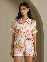 [Peonía Blanca] SilkSilky-ES Short Sleeve Notch Collar Pijamas de mujer 001