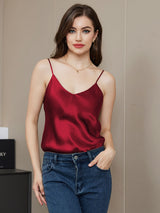 [Rojo Oscuro] SilkSilky-ES Spaghetti Strap V Neck Top de tirantes 004
