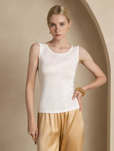 [Blanco] SilkSilky-ES Sin mangas Cuello Redondo Camisetas de Mujer 001