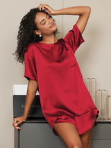 [Vino] SilkSilky-ES Short Sleeve Round Neck Pijamas de mujer 004