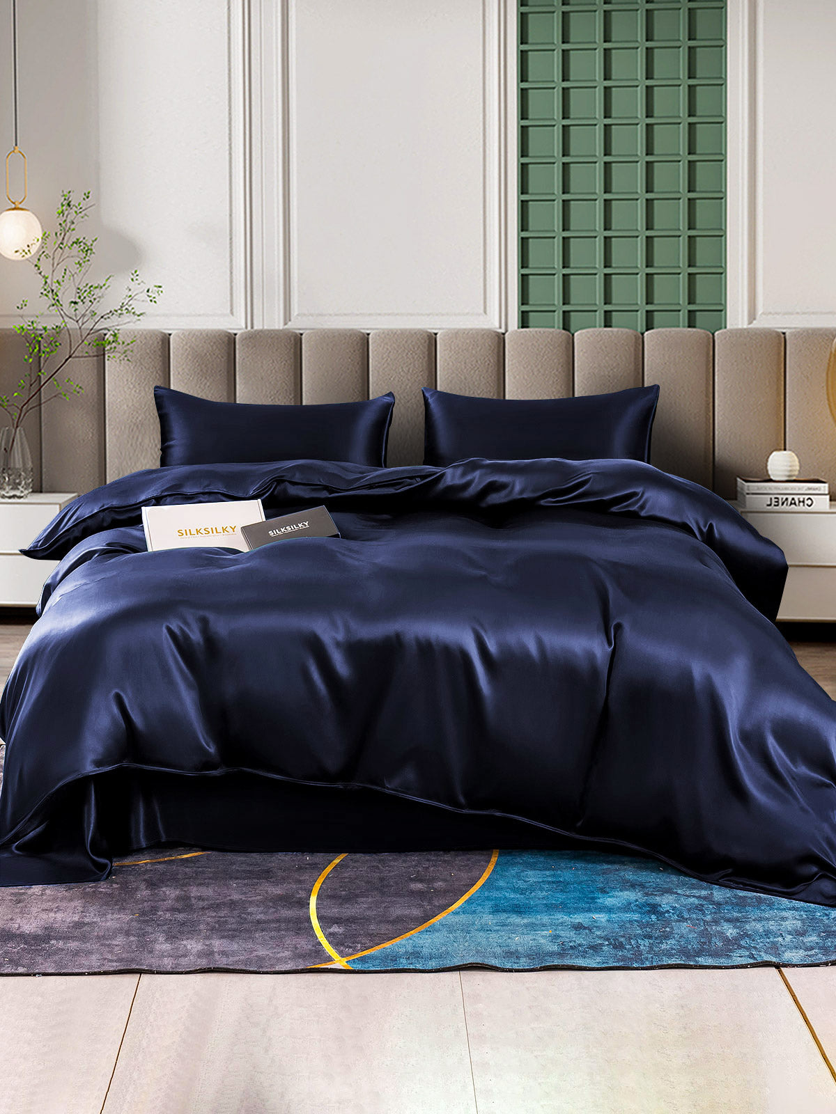 [Azul Oscuro] SilkSilky-ES 25Momme Seda Pura Bedding Set 001