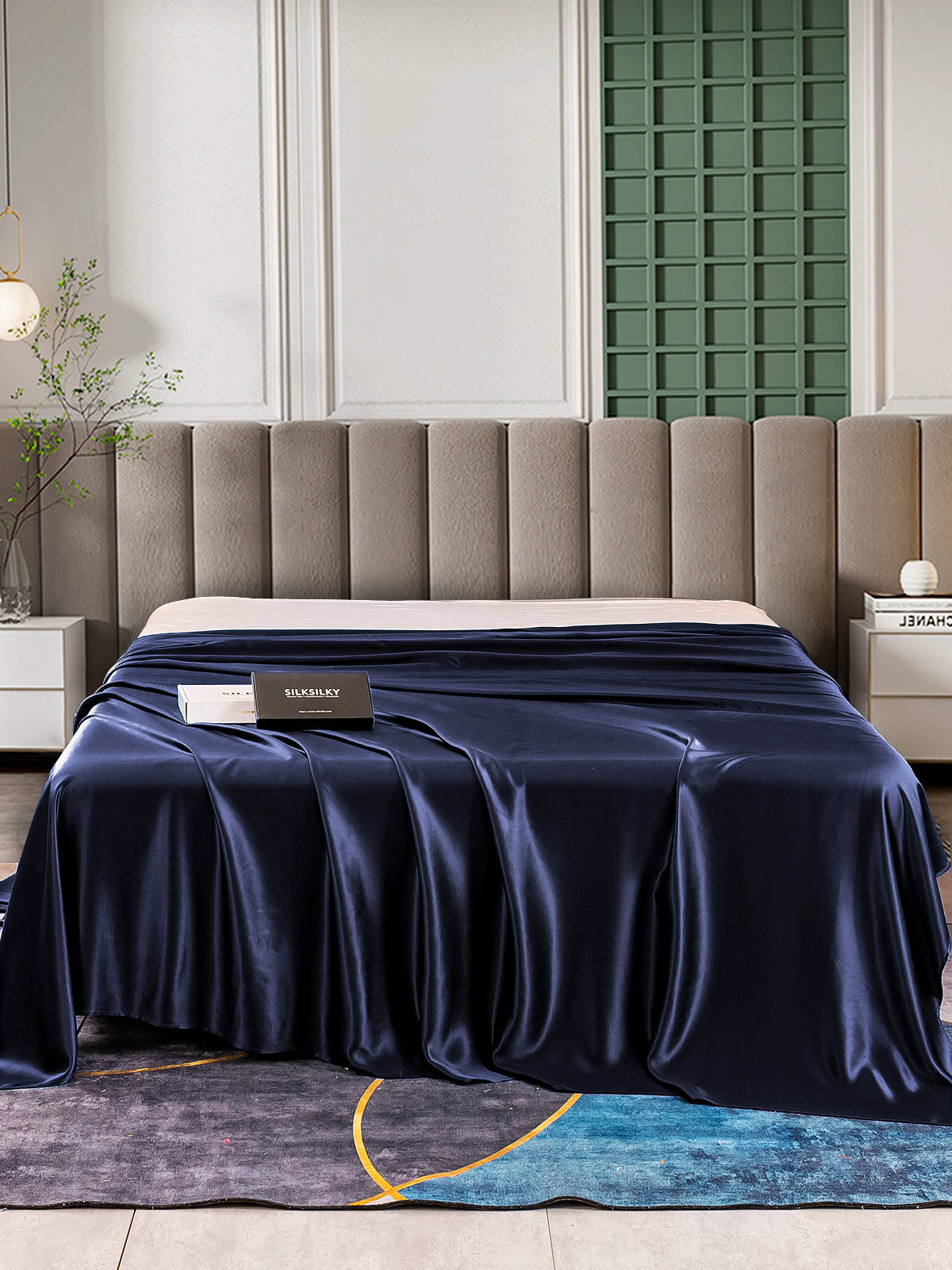 [Azul Oscuro] SilkSilky-ES 25Momme Seda Pura Sheet 002
