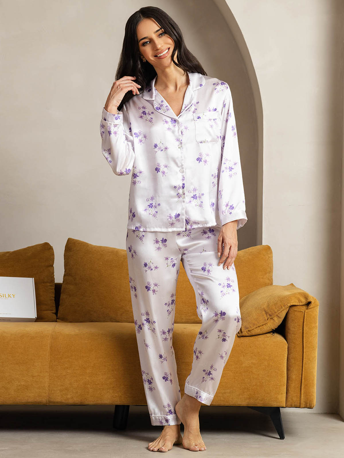 [Flor de Lila] SilkSilky-ES Seda Pura Womens Pajamas 001