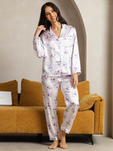 [Flor de Lila] SilkSilky-ES Seda Pura Womens Pajamas 003,