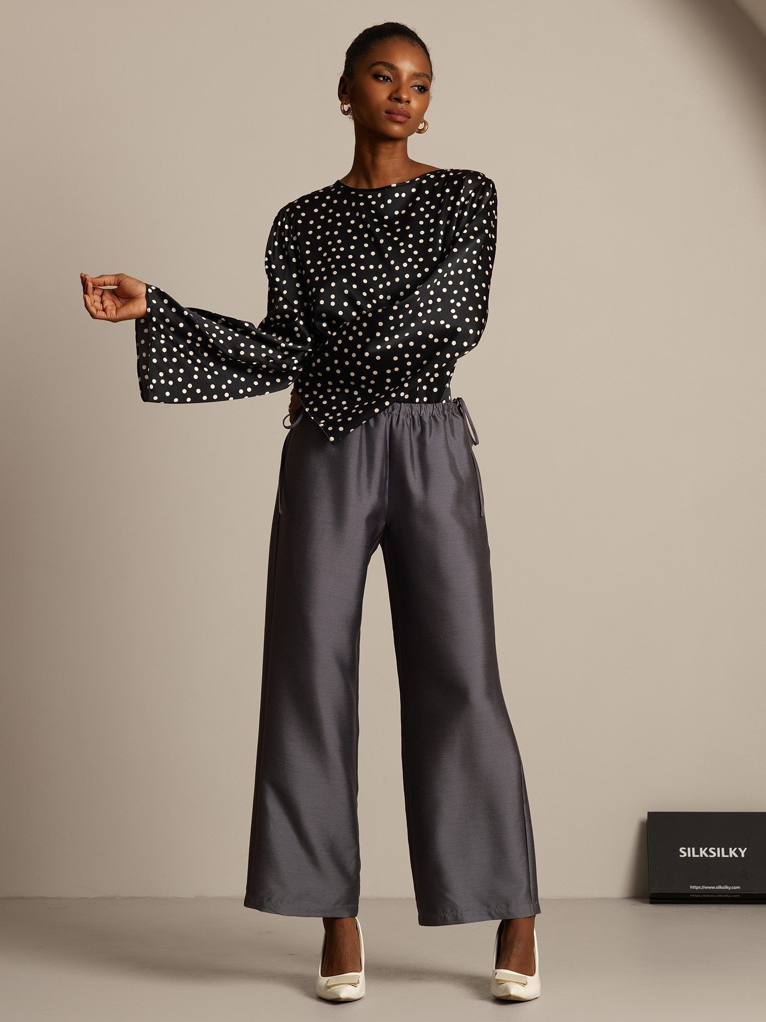 [Gris] SilkSilky-ES 32Momme Silk-Wool Blend Womens Pants 006,