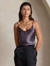 [Gris Púrpura] SilkSilky-ES Spaghetti Strap V Neck Top de tirantes 006