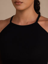 [Negro] SilkSilky-ES Sleeveless Crew Neck Top de tirantes 006
