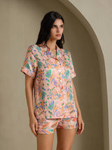 [Fauna Rosa] SilkSilky-ES Short Sleeve Notch Collar Pijamas de mujer 003
