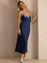 [Azul] SilkSilky-ES Spaghetti Strap V Neck Vestido 003
