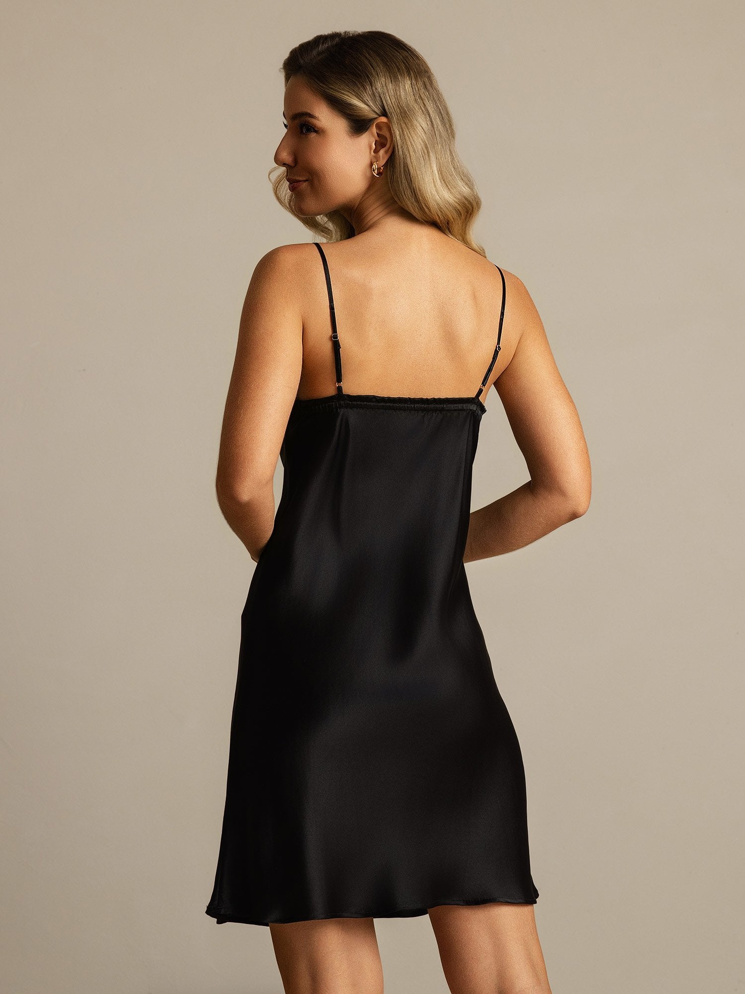 [Negro] SilkSilky-ES Seda Pura Nightgown 002