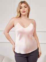 [Rosa] SilkSilky-ES Spalline Sottili Cuello en V Top de tirantes talla grande 001
