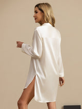 [Blanco] SilkSilky-ES Long Sleeve Lapel Collar Camisas de dormir 002