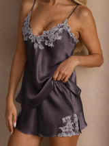 [Gris Púrpura] SilkSilky-ES Spaghetti Strap V Neck Conjunto de tirantes 004