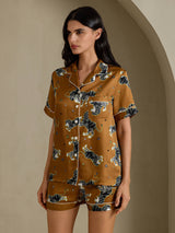 [León Marrón] SilkSilky-ES Short Sleeve Notch Collar Pijamas de mujer 003