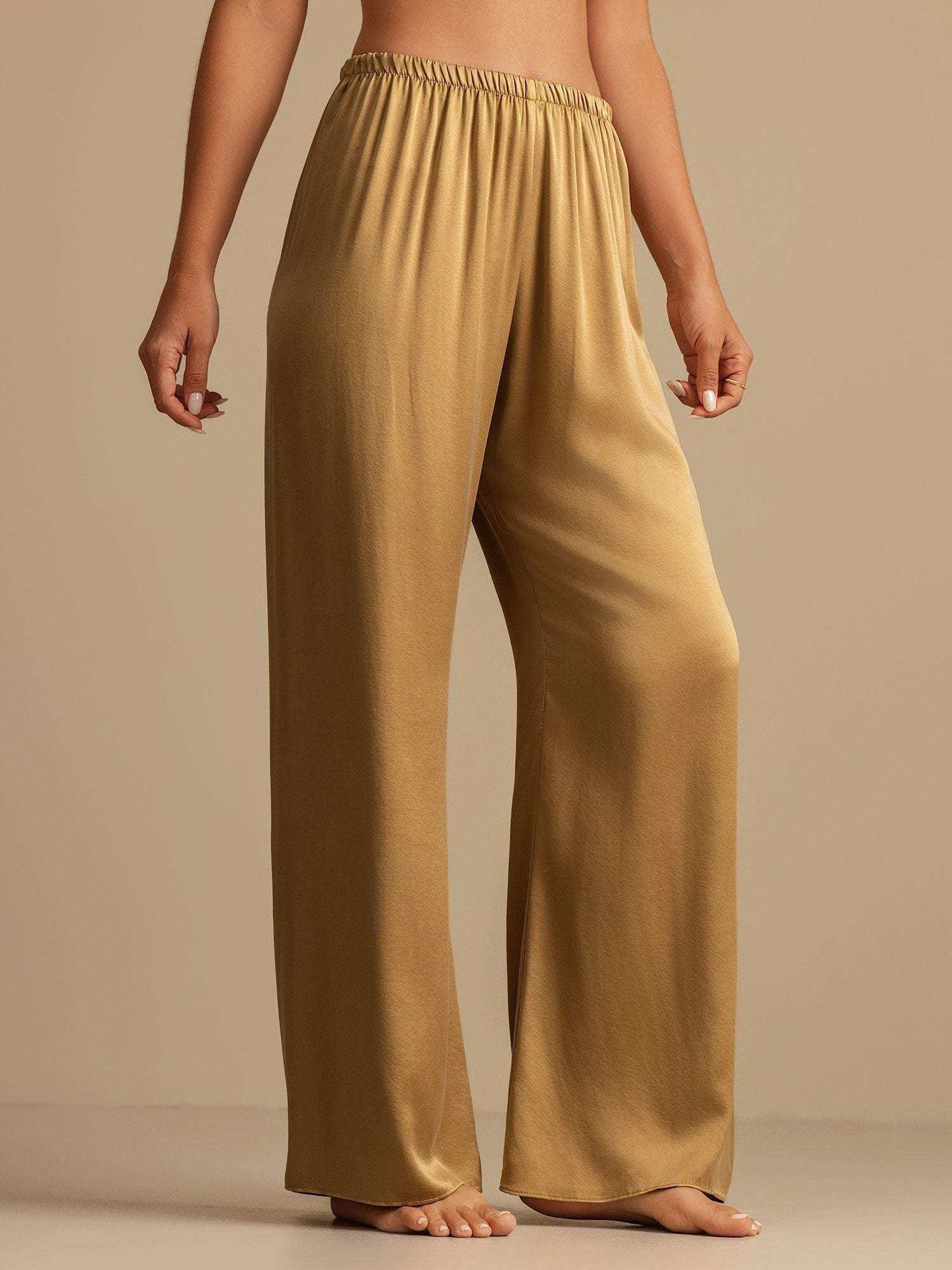 [Marrón Claro] SilkSilky-ES 19Momme Seda Womens Sleep Bottoms 003,