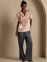 [Toscana] SilkSilky-ES Short Sleeve Cowl Neck Blusas 006