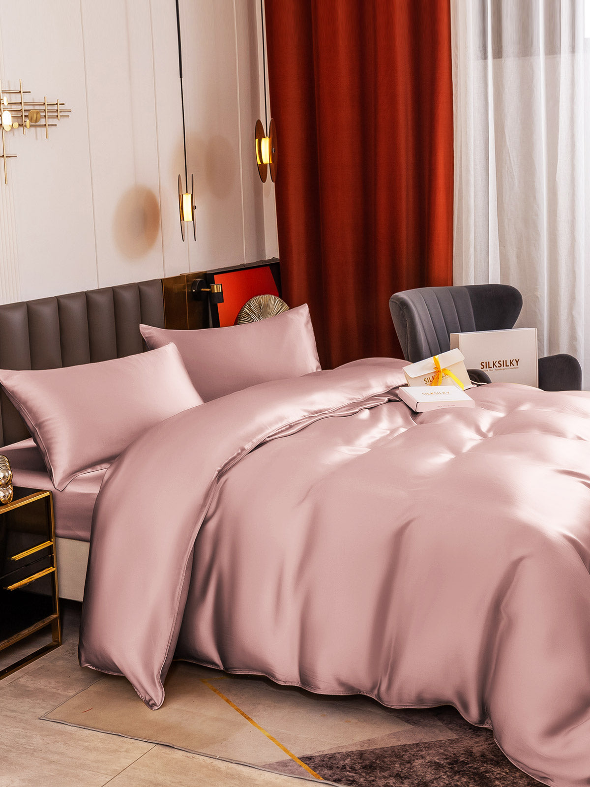 [Malva Pálido] SilkSilky-ES 19Momme Seda Pura Bedding Set 006