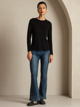[Negro] SilkSilky-ES Seda Pura Womens T-Shirt 004