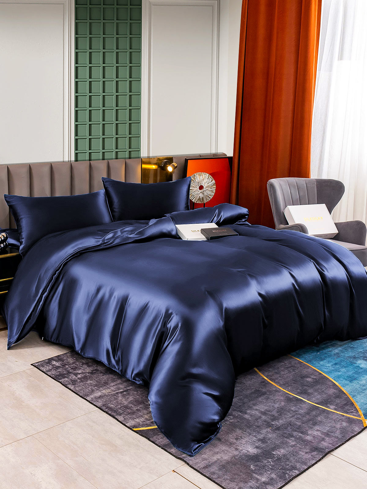 [Azul Oscuro] SilkSilky-ES 25Momme Seda Pura Bedding Set 003