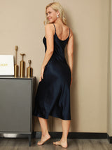 [Azul Oscuro] SilkSilky-ES Spaghetti Strap V Neck Camisón 002