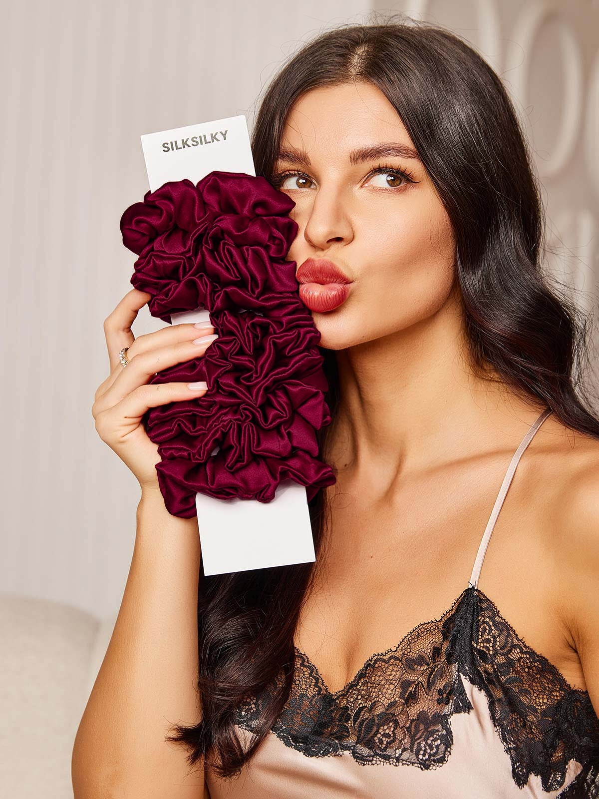 [Fucsia] SilkSilky-ES 19Momme Seda Pura Scrunchie 002,