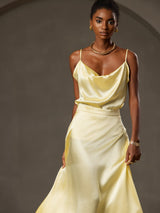 [Amarillo] SilkSilky-ES Spaghetti Strap Cowl Neck Top de tirantes 003