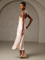 [Rosa] SilkSilky-ES Spaghetti Strap V Neck Vestido 002