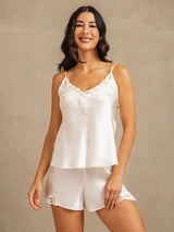 [Blanco] SilkSilky-ES Spaghetti Strap V Neck Conjunto de tirantes 006