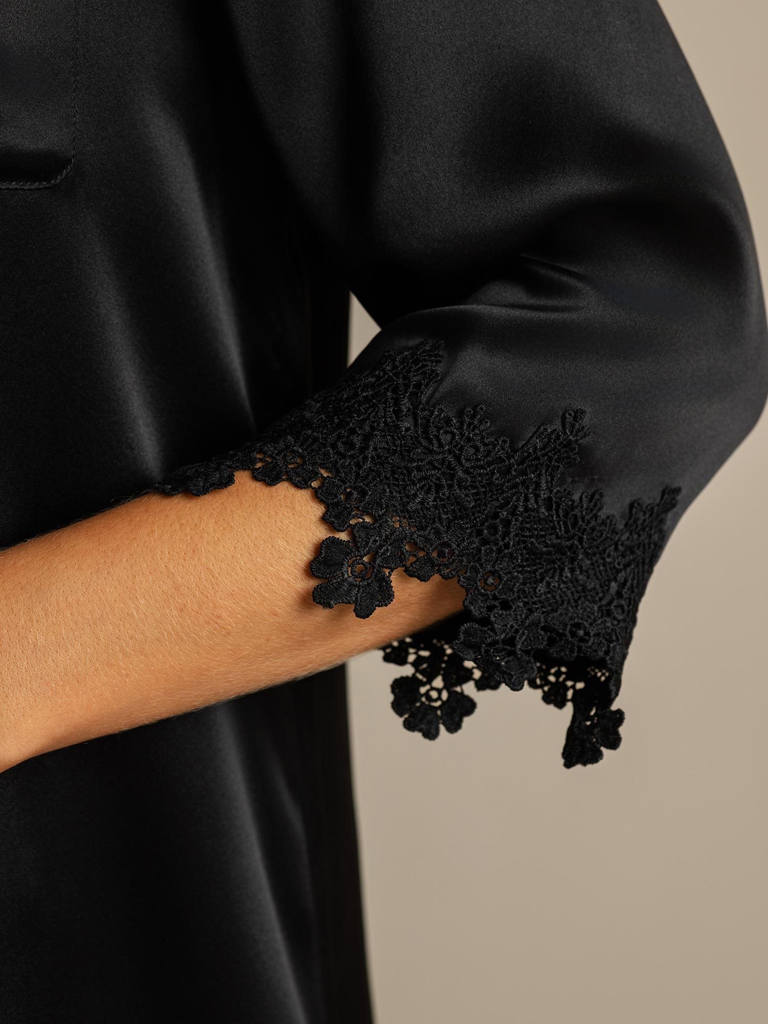 [Negro] SilkSilky-ES Seda Pura Cuello Camisero Camisas de dormir 005