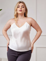 [Blanco] SilkSilky-ES Spalline Sottili Cuello en V Top de tirantes talla grande 004