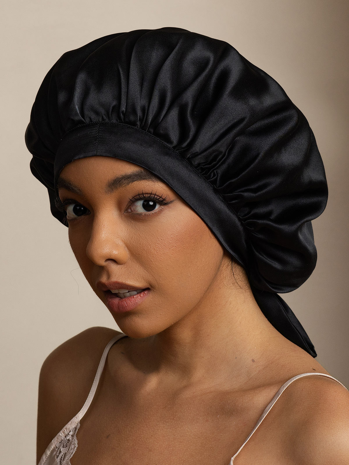 [Negro] SilkSilky-ES Seda Pura Sleep Cap 001