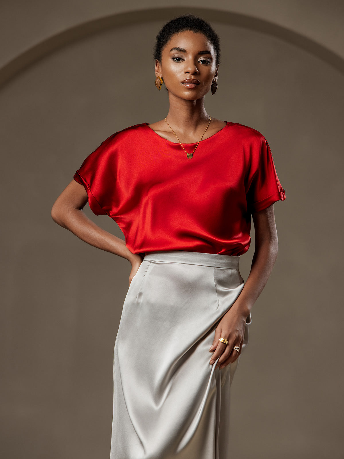 [Vino] SilkSilky-ES 19Momme Seda Womens T-Shirt 003