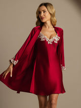 [Vino] SilkSilky-ES 3/4 Sleeve V Neck Conjunto de camisón y bata 001