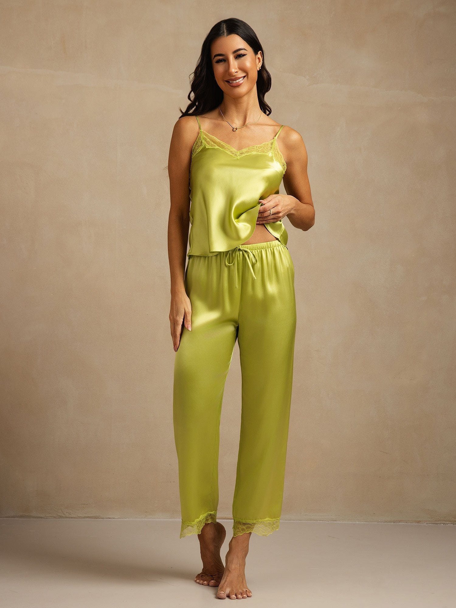 [Menta Verde] SilkSilky-ES Seda Pura Camisole Set 001