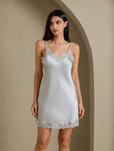 [Azul Grisáceo] SilkSilky-ES Spaghetti Strap V Neck Camisón 006