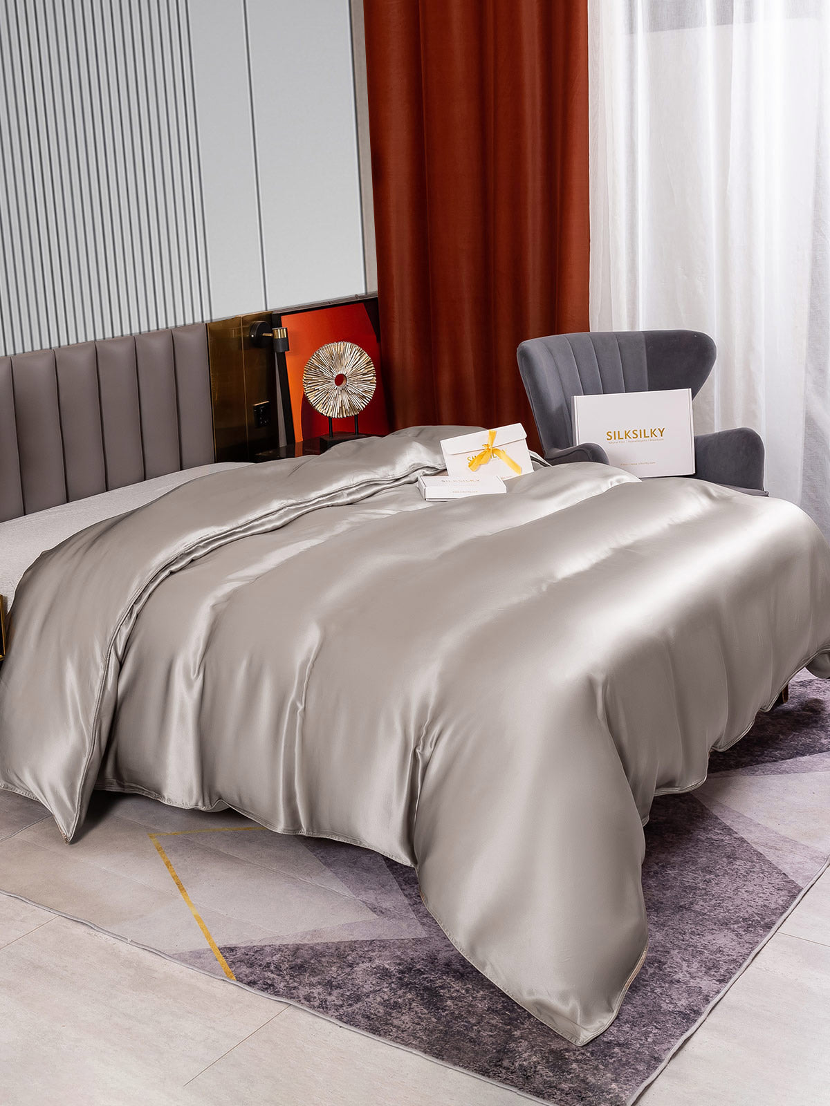 [Gris] SilkSilky-ES 22Momme Seda Pura Duvet Cover 004